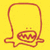 A red outline of a cartoon character's head with closed eyes and a smiling mouth on a yellow background.