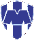 Four shield-shaped icons with blue and white checkered patterns, each featuring a stylized 'M' in the center, displayed against a gray background.
