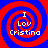 Four identical spiral patterns with red and blue concentric rings, each containing white text reading 'I Lov Cristina' in pixelated font.