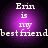 Four identical purple circular icons with white text reading 'Erin is my best friend' arranged in a on black background
