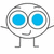 A cartoon character with large blue eyes, gray outline, and a smile stands in three variations: two full figures holding hands and one partially cropped figure.