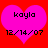Two identical pink heart shapes on a red background, each containing black text reading 'kayla' and '12/14/07'.