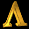 Golden Greek letter lambda with 3D metallic texture, displayed in a on black background with one gray square in bottom-right corner