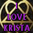 Golden geometric pattern with interlocking loops and triangles on dark background, purple text "I LOVE KRISTA" overlaid.