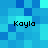 Pixelated blue background with four instances of the text 'Kayla' in black pixelated font positioned at top-left, top-right, bottom-left, and bottom-right corners