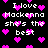 Pixelated text and pink hearts on black background, repeating 'I love Mackenna she's the best' with scattered heart symbols.