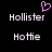Pixelated text displays 'Hollister' and 'Hottie' in white on black background with a pink heart symbol above.