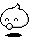 Two pixelated white characters with black outlines on gray background; left character has no blush, right has pink cheek marks and additional text above head.