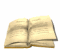 Animated sequence of an open book's pages turning through multiple stages of rotation against a white background.