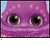 Animated contact sheet of a purple cartoon character with large eyes and pink spots, showing sequential frame changes in expression and text overlays.