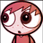 Pixelated cartoon character with pink hair and large brown eyes, wearing a red shirt against white background.