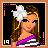 Animated contact sheet of 9 pixel art frames showing a cartoon doll and text phrases with pink border accents on black background.