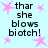 Light blue background with pink star shapes and repeated black text reading "thar she blows biotch!" in four identical quadrants.
