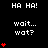 Pixelated black background with white text 'HA HA!' and 'wait... wat?' and red heart symbols in a pattern, showing animation changes in heart count per