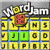 A grid of yellow square tiles with blue borders contains a red die, green tiles, and a pixelated 'WordJam' title above.