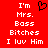 Red background with white pixelated text reading 'I'm Mrs. Boss Bitches I luv Him' and a black pixelated heart symbol above the text.
