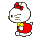 Pixelated white cat with red bow and yellow collar holding red life preserver, shown in multiple poses including side view and front view.