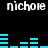 Pixelated text and cyan audio waveforms on black background, with repeated 'nichole' labels above and below the waveform bars.
