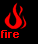 Red pixelated flame icon with the word 'fire' in lowercase red text below it on a black background.