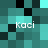 Pixelated of teal and black squares with four instances of the text 'Kaci' in white, arranged in a pattern on the left and right sides of the
