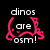 Pixelated pink dinosaur outline with text 'dinos are osrm!' on black background, two static views of the same icon.