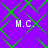 Purple background with green diamond-shaped pattern and four instances of 'M.C.' text in white pixelated font