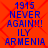 Red background with blue pixelated text reading '1915 NEVER AGAIN!!! ILY ARMENIA' repeated twice in a