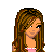 Pixel art contact sheet showing multiple views of a cartoon female character in pink and blue clothing with long brown hair, including full-body, torso, legs, head, and name text.