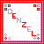Pixelated icon with red and pink border, diagonal text "DENZEL" in alternating colors, small square and cross symbols at corners.