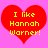 Two identical red heart shapes on a pink background with yellow text reading "I like Hannah Warner!" inside each heart.