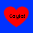 Four red heart shapes on a blue background, each containing the text 'Cayla!' in black pixelated font.