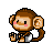 Pixel art contact sheet of 12 monkey animation frames showing sequential poses and expressions on a gray background.