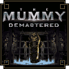 Pixel art icon featuring 'THE MUMMY DEMASTERED' text above a mummy figure in a dark, grid-like tomb with blue water at the base.