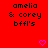 Red background with repeated black text 'amelia & corey bffl's' and pink heart symbols in a