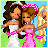 Pixel art animation of four female figures in prom attire with changing positions and text reading 'Can't wait til PROM' on a blue background.