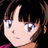 Pixelated anime-style character face with short brown hair, large eyes, and a neutral expression against black background.