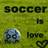 Pixelated soccer-themed icon with green grass background, soccer ball, and text elements including "soccer is love" and "see the ball".