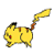 Two pixelated Pikachu frames side-by-side showing different running poses with yellow bodies, red cheeks, and lightning-shaped tails on a transparent background.