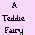 Pixelated image split into two sections: left side shows text on light purple background, right side displays a teddy bear on blue background.