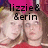 Two people in red shirts with brown hair appear in a with text overlays reading lizzie & serin, bestfriends forever, and erin your mylife <3