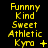 Yellow text on black background displays three of words with changing symbols next to 'Kyra' across observations