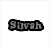Pixelated image showing a black banner with gray text reading 'Slavah' on the left and a brown horse with red saddle on the right.