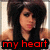A four- shows a person with long dark hair and a black sleeveless top, with red text reading "my heart is yours" across the