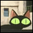 A pixelated cat with large green eyes and brown ears appears in front of a building with a window, next to text reading 'AnimeIM' and 'com'.