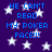 Blue pixelated text on a dark purple background with white stars, repeating 'HE CAN'T READ MY POKER FACE!!' in four identical sections.
