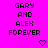 Pixelated text on bright pink background with two heart symbols below, animated to alternate between two identical text layouts.