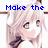 Pixelated anime-style character with light pink hair and white ear accessories, displayed in a with blue text overlays