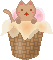 Pixel art animation of a cat in an ice cream cone with three distinct facial expressions across frames.