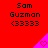Red background with repeated text "Sam Guzman (3333)" and pink triangular icons containing heart symbols.
