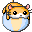 Pixelated orange hamster with pink ears and black eyes appears inside a light blue circular frame, showing multiple facial expressions including neutral, smiling, and squinting.